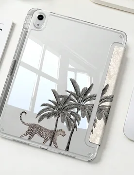 Funda Protectora con Soporte en Forma de Y y Diseño de Árbol de Coco Negro & Estampado de Leopardo, Compatible con iPad A16, Air 8(M4)2026(11 Pulgad - Shein - FashionsVida