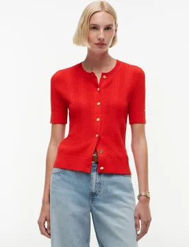 Cárdigan de mujer de punto calado de manga corta - Tommy Hilfiger - FashionsVida