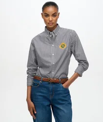 Superdry Damen Schmales, Langärmeliges Hemd aus Popeline mit Wappen Navy - Größe: 38