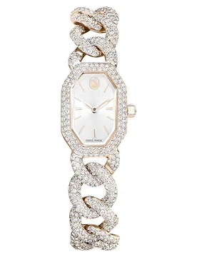 Orologio Dextera chain, Fabbricato in Svizzera, Bracciale in cristallo, Bianco, Finitura in tonalità champagne dorato OS - Swarovski - FashionsVida