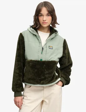 Superdry Damen Superweiche Hybrid-jacke mit Halbreißverschluss Khaki - Größe: 36 - 119.99 - FashionsVida
