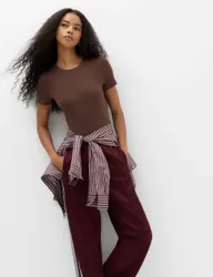 Crew Neck Short Sleeve Fitted Bodysuit Chocolate female