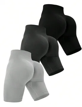 Pantalones cortos deportivos de mujer con cintura elástica y unicolor, para verano L - Shein - FashionsVida