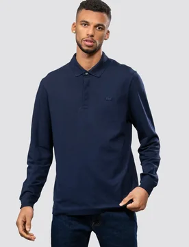 Mens Long Sleeve Polo Ph2481-00 - Navy Cotton - Size Large - Lacoste - FashionsVida