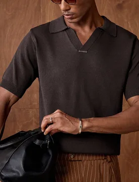 Camiseta de punto casual de manga corta con cuello polo de unicolor para hombres, vacaciones, regalos del Día del Padre XXL - Shein - FashionsVida