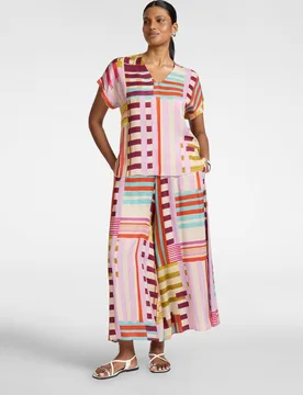 Pantalones de mujer palazzo de raso estampados cintura elástica línea amplia con pierna ancha - Elena Miró - FashionsVida