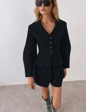 Women's Tailored Sculpted Waist Blazer in Black Size: 14 - Black - Size: 14 - Warehouse - FashionsVida
