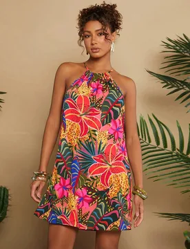 Vestido corto holgado con hombros al descubierto y estampado tejido para mujeres para vacaciones XXS - Shein - FashionsVida