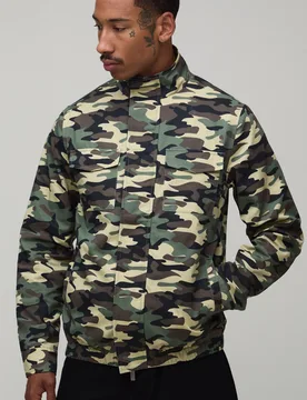Mens Regular Fit Camo Twill Field Jacket - Khaki - Size Medium - boohooMAN - FashionsVida