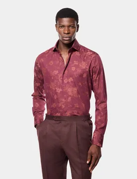 Slim Fit Pure Cotton Floral Dress Shirt Burgundy male - Hawes & Curtis - FashionsVida