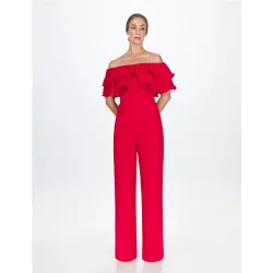 Mono de mujer con escote Bardot de volantes