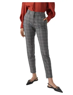 Pantalon Taille Haute Malin Tapered Check Fit Cloud Dancer / Checks W. Grey / Blue 38 - Vero moda - FashionsVida