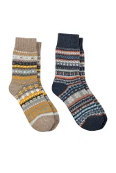 Mens Wool Blend FairIsle Slippers Sock Twin Pack - - Size: ONESIZE