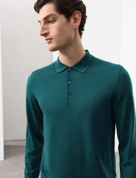 Pure Extra Fine Merino Wool Polo Shirt Teal male - Autograph - FashionsVida