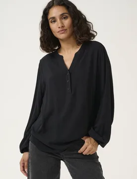 Women's KAmathilde Notch Neck Long Sleeve Blouse in Black Size: 14 - Black - Size: 14 - Kaffe - FashionsVida