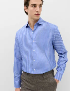 Regular Fit Pure Cotton Striped Shirt Blue Mix male - M&S - FashionsVida
