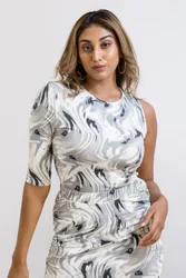 Women's One-Shoulder Fluid Printed Tops in White Size: 8 - White - Size: 8