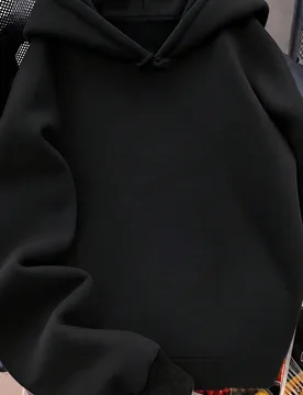 Pieza Sudadera con capucha negra lisa, top de manga larga holgado y casual de fácil combinación, suave, amigable con la piel, transpirable y versát - Shein - FashionsVida