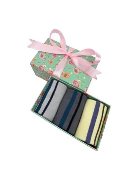Women's Gift Box of 3 Pairs Bamboo Socks – Stripes Print - Multicolor - Size: One Size - Vellin - FashionsVida