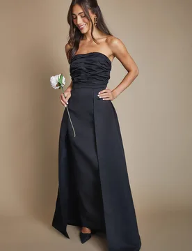 Women's Bandeau Structured Column Maxi Bridesmaid Dress With Overskirt in Black Size: 14 - Black - Size: 14 - Coast - FashionsVida