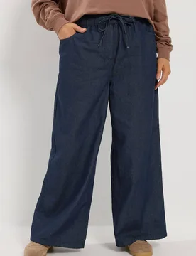 Women's Drawstring Pull On Jeans in Indigo Size: 34-36R - Indigo - Size: 34-36R - Yours - FashionsVida