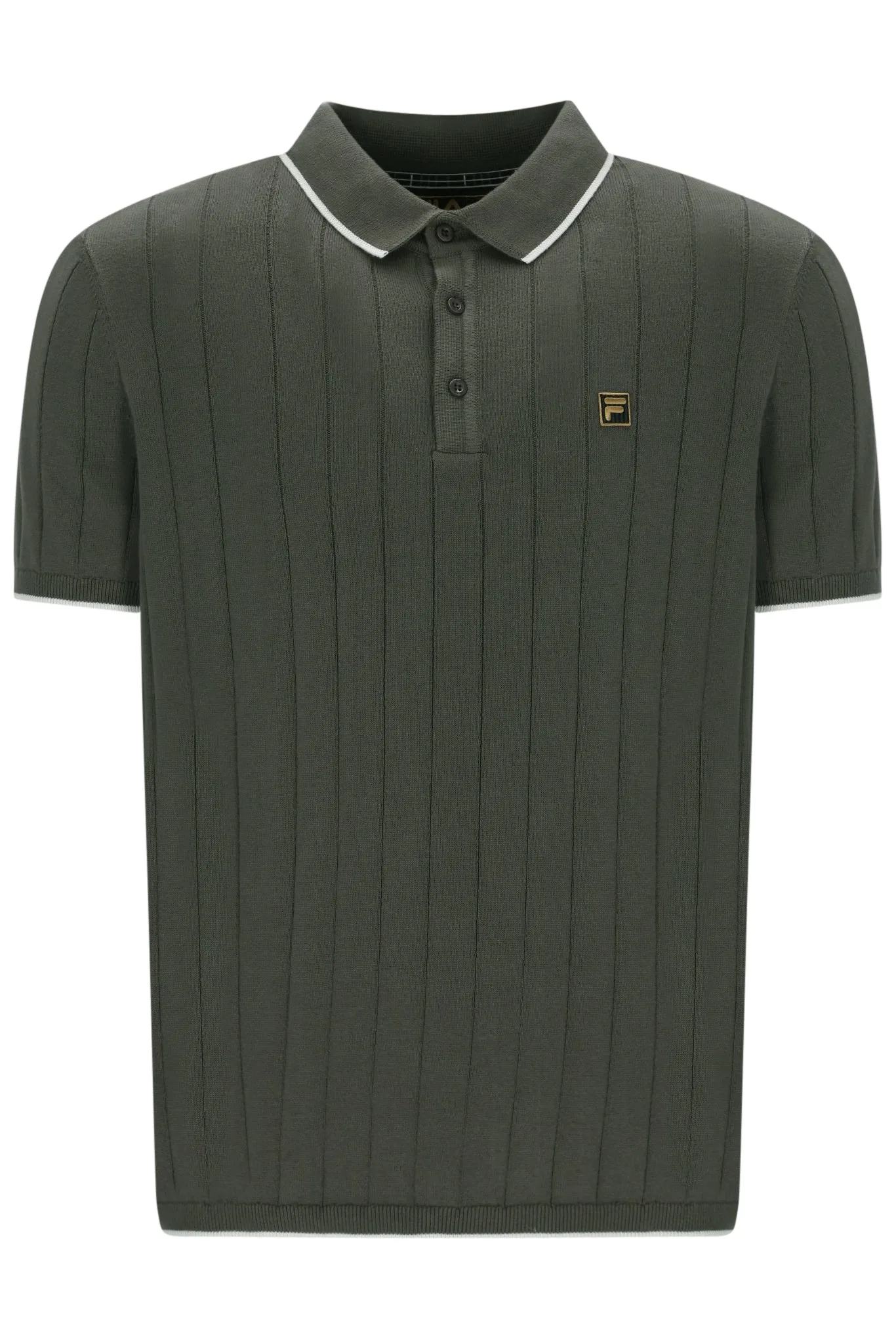 Gunmetal / White Down Santino Drop Needle Knitted Polo - XS - FILA - FashionsVida