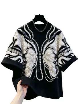 Summer Trend New Bead Butterfly Embroidery Loose Extra Large 145KGT-Shirt Lazy Fashion Men's and Women's Short Sleeve Top - Aliexpress - FashionsVida