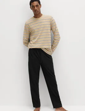 Pure Cotton Striped Pyjama Set Neutral male - M&S - FashionsVida