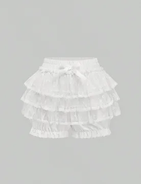 Falda tipo pastel multicapa con lazo, shorts sólidos con diseño de calabaza de linterna gótica blanca con encaje y empalmes con lazo, vestido de da - Shein - FashionsVida