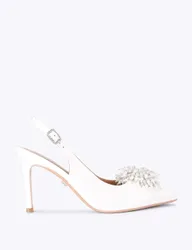 Satin Embellished Slingback Shoes White female