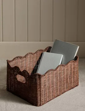 Rattan Scallop Rectangular Basket Brown - M&S - FashionsVida
