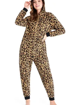 Women's Animal Print Onesie Loungewear in Brown Size: Medium - Brown - Size: M - CityComfort - FashionsVida