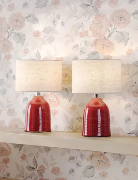 Set of 2 Penny Ceramic Ribbed Table Lamps Red - Laura Ashley - FashionsVida