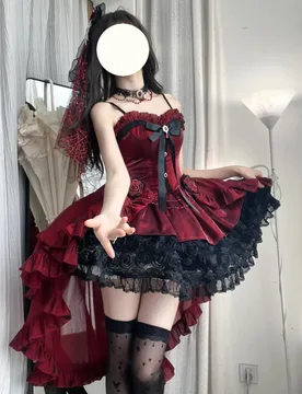 Gothic wine red short front and long back dark rose lace wedding dress with a trailing tail - Aliexpress - FashionsVida