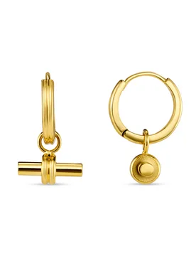 LUXE Linear T-Bar Drop Hoop Earrings - Gold - Orelia London - FashionsVida