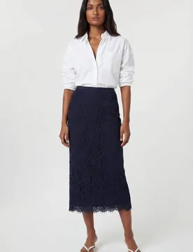 Women's Lace Woven Midi Skirt in Navy Size: 6 - Navy - Size: 6 - Karen millen - FashionsVida