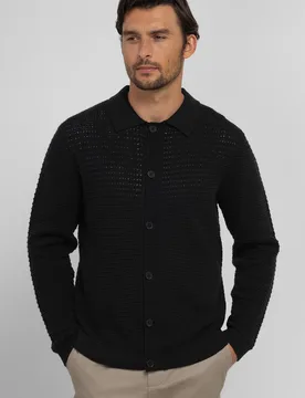 Chester Mens Chunky Knit Button Up Cardigan - Steel & Jelly - FashionsVida