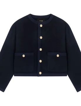 Chaqueta de mujer de lana de doble cara con galones trenzados y corte recto - Maje - FashionsVida