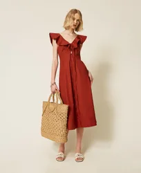 Robe midi en popeline avec volants