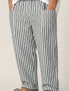 Pantalones casuales de cintura elástica con bolsillos laterales, a rayas azules y blancas, versátiles y cómodos para niños y niñas 6Y - Shein - FashionsVida