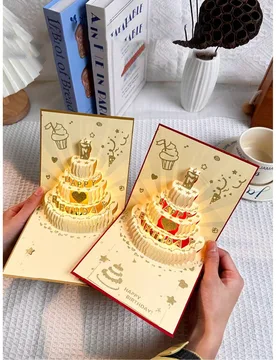 Tarjeta de cumpleaños 3D 2026, regalo perfecto para amigos. Tarjeta de felicitación de cumpleaños 3D con diseño de vela de pastel, tarjeta de cump - Shein - FashionsVida