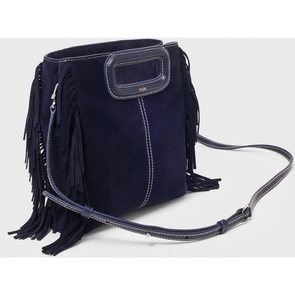Bandolera mediana de ante pespunteada multiposición - Maje - FashionsVida