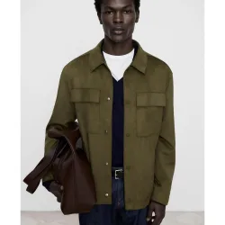 Chaqueta de hombre con cuello italiano y cierre snaps
