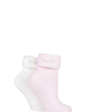 Pair Pink / Cream Original Cosy Bed Socks Ladies 4-8 Ladies - - Assorted - Size: Small - ELLE - FashionsVida