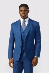 Mens Single Breasted Two Button Tailored Suit Jacket - Blue Wool - Size 54 (Chest)