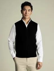 Pure Extra Fine Merino Wool Zip Up Gilet Black male
