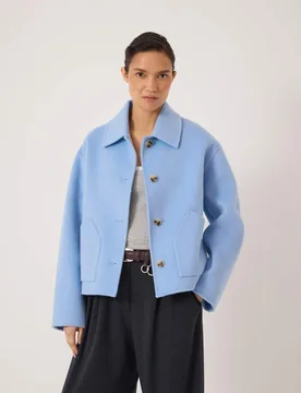Pure Wool Textured Cropped Jacket Light Blue female - hush - FashionsVida