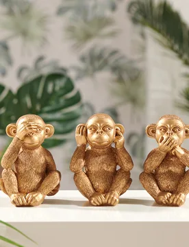 Dekofiguren "3 weise Affen" goldfarben 3-tlg - Eldo - FashionsVida