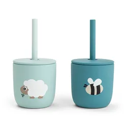 Confezione Da 2 Bicchieri Con Cannucce Silicone Tiny Farm