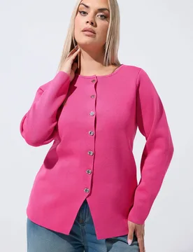 Women's Long Sleeve Knitted Top in Pink Size: 16 - Pink - Size: 16 - Yours - FashionsVida
